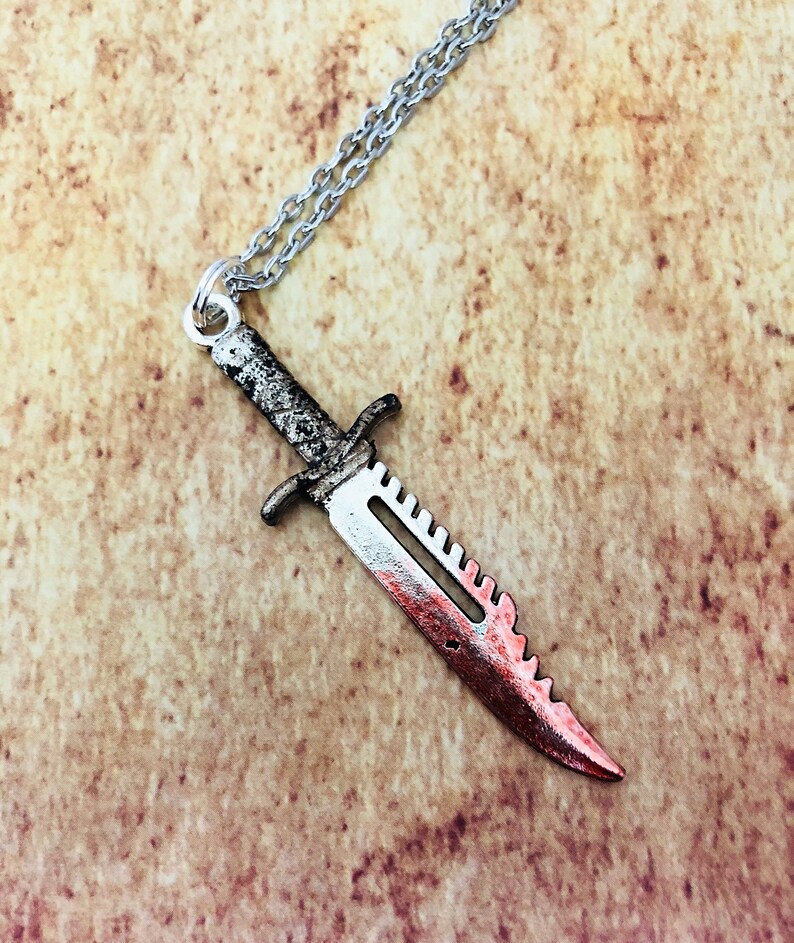 Distressed Knife Pendant Necklace Knife Necklace Charm Etsy