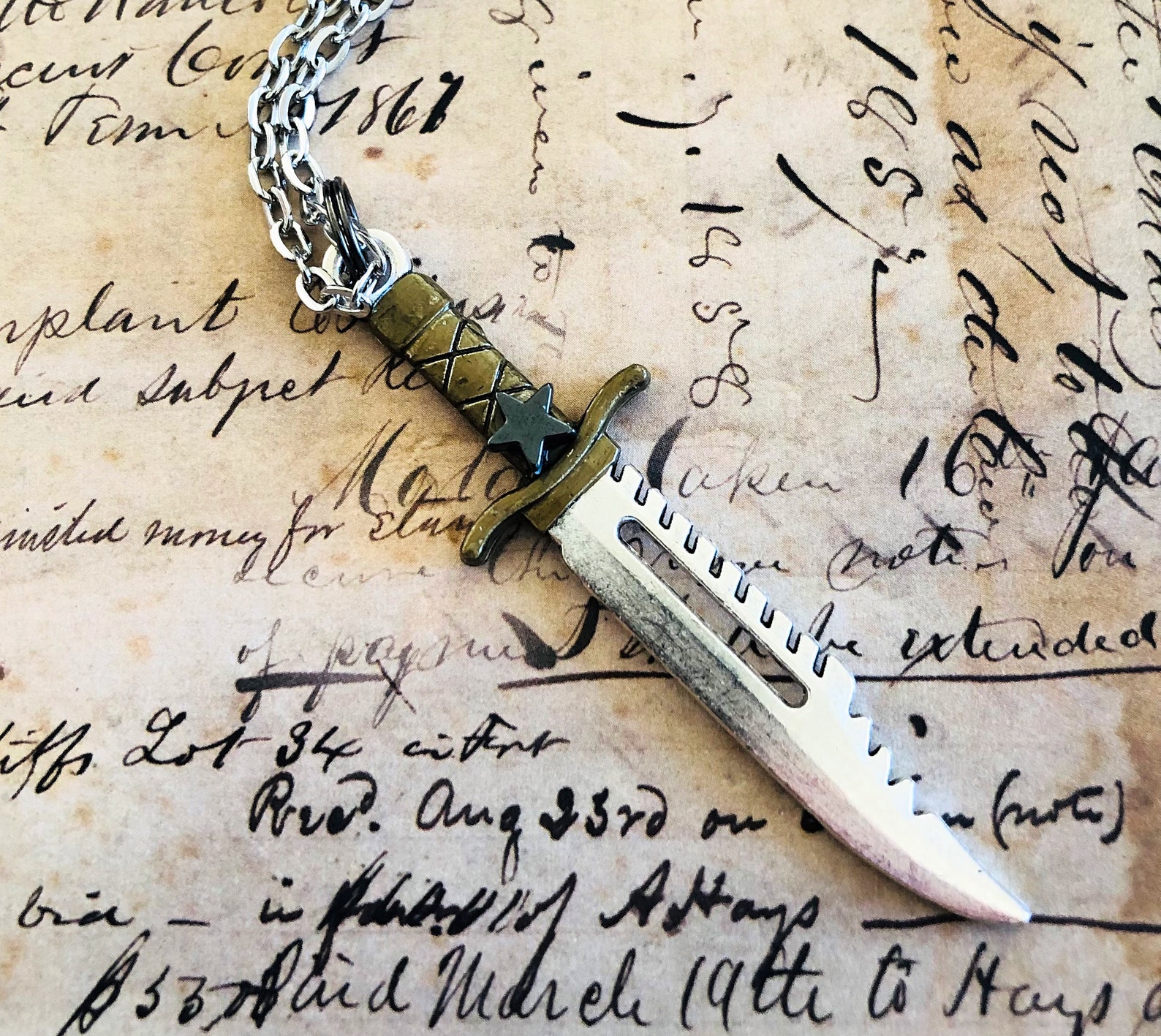 Knife Necklace Gold Handle Knife Necklace Gray Star Charm Etsy