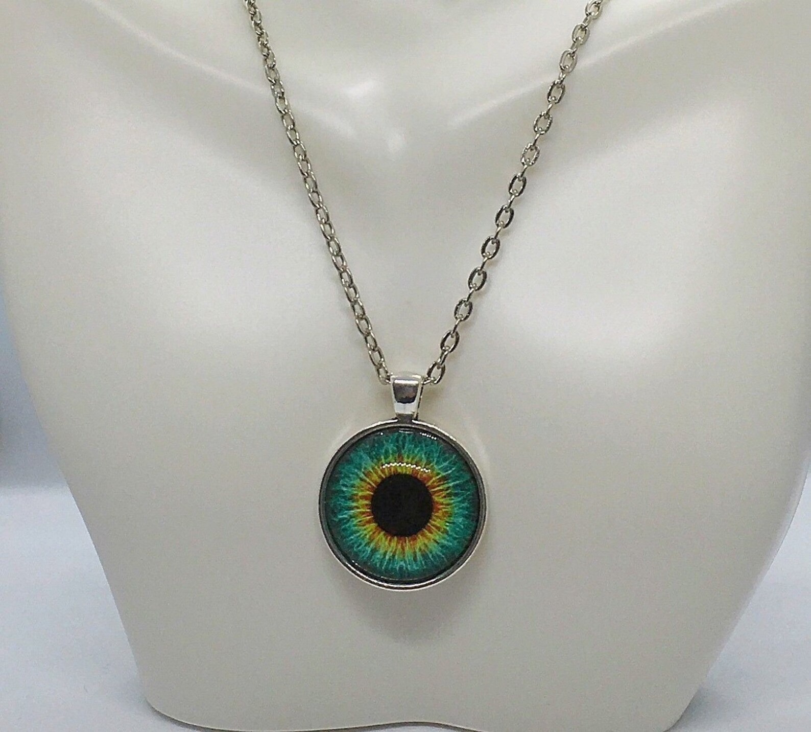 Eyeball Necklace Jewelry Glass Dome Raised Green Human Etsy