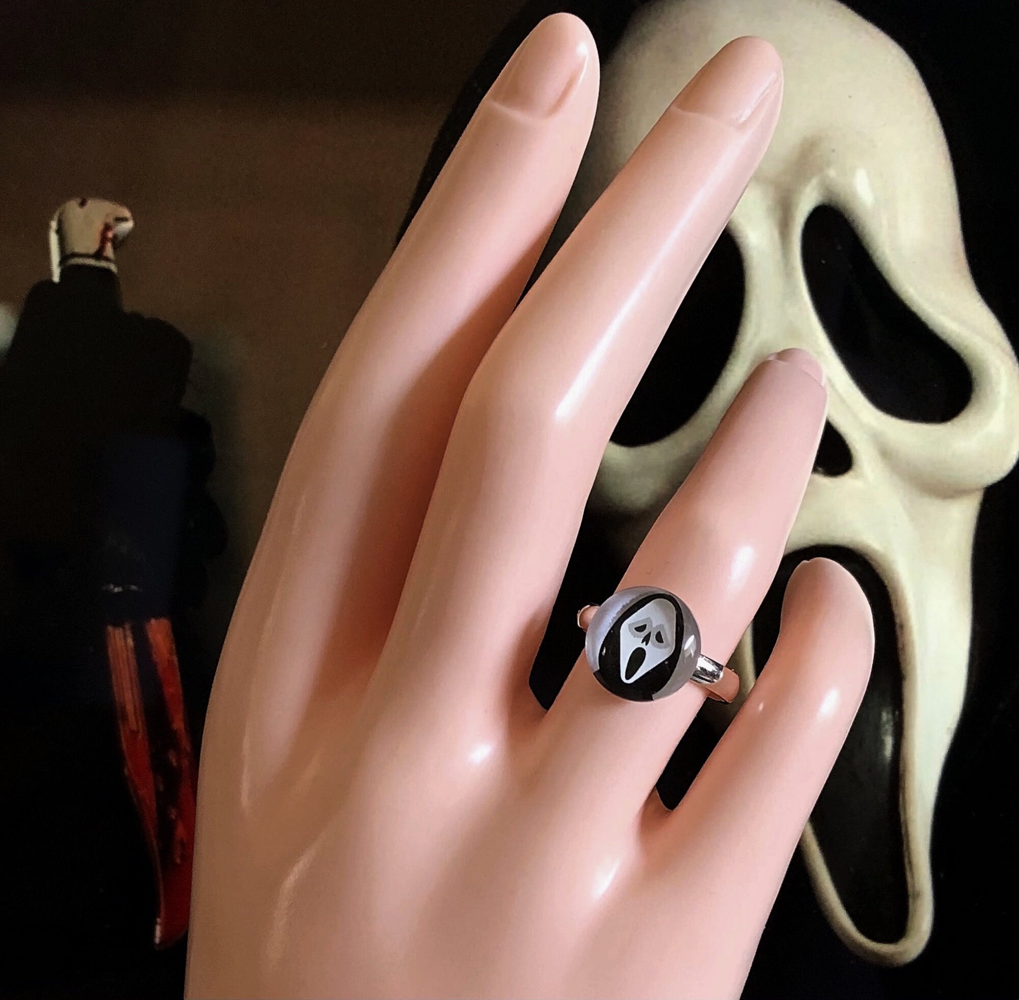 Ghostface Ring Horror Jewelry Adjustable Ring Silver Plated Etsy