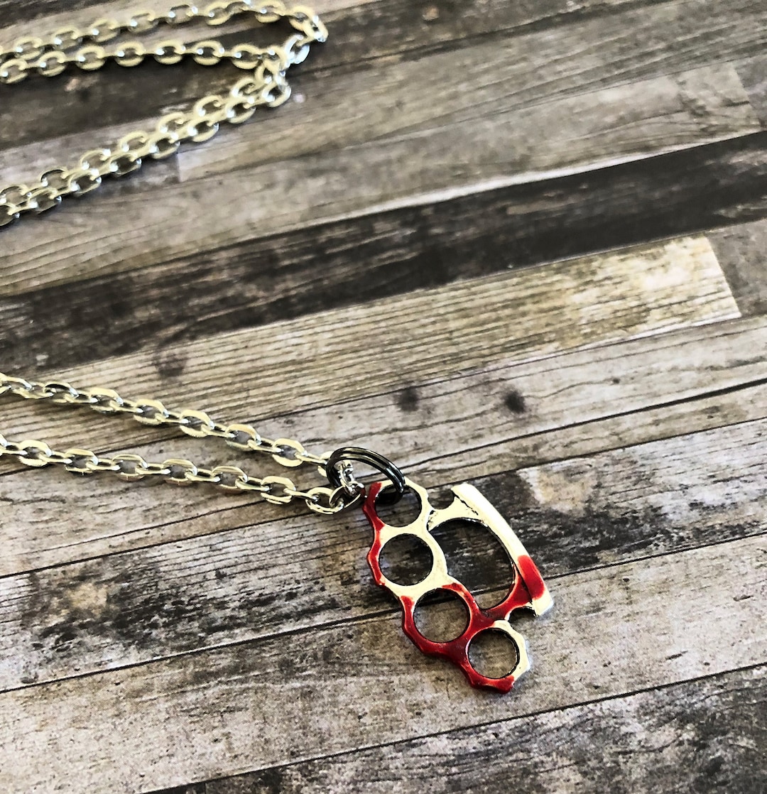 Bloody Brass Knuckles Necklace Mini Weapon Silver Plated Punk Etsy