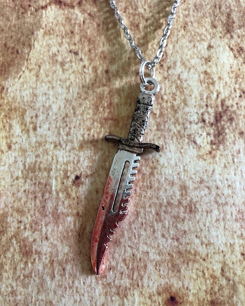 Distressed Knife Pendant Necklace Knife Necklace Charm Etsy