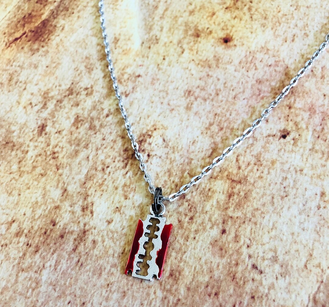 Dainty Razorblade Necklace: Bloody Horror Pendant, Gothic Jewelry - Etsy