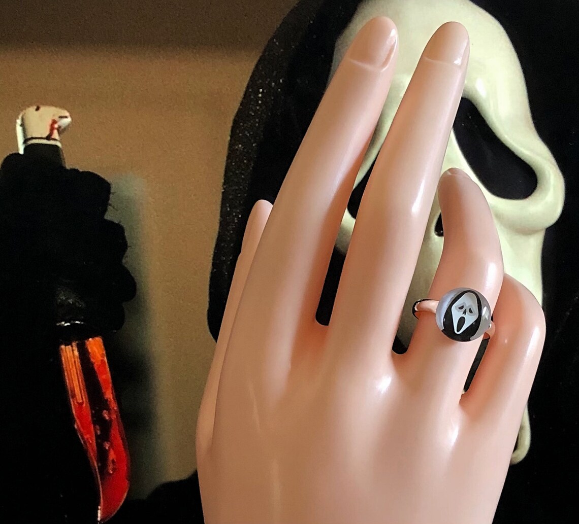 Ghostface Ring Horror Jewelry Adjustable Ring Silver Plated Etsy