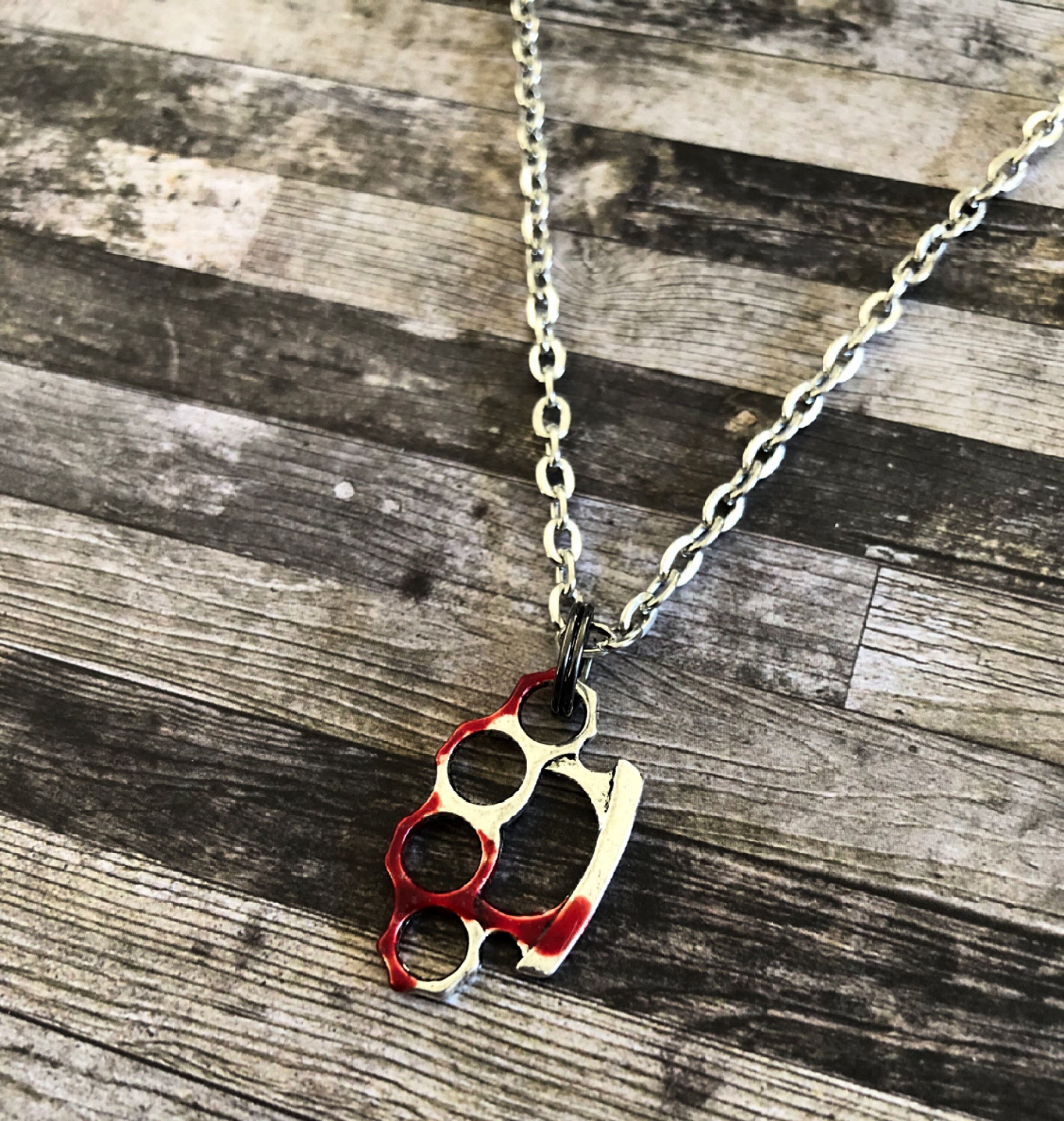 Bloody Brass Knuckles Necklace Mini Weapon Silver Plated Punk Etsy