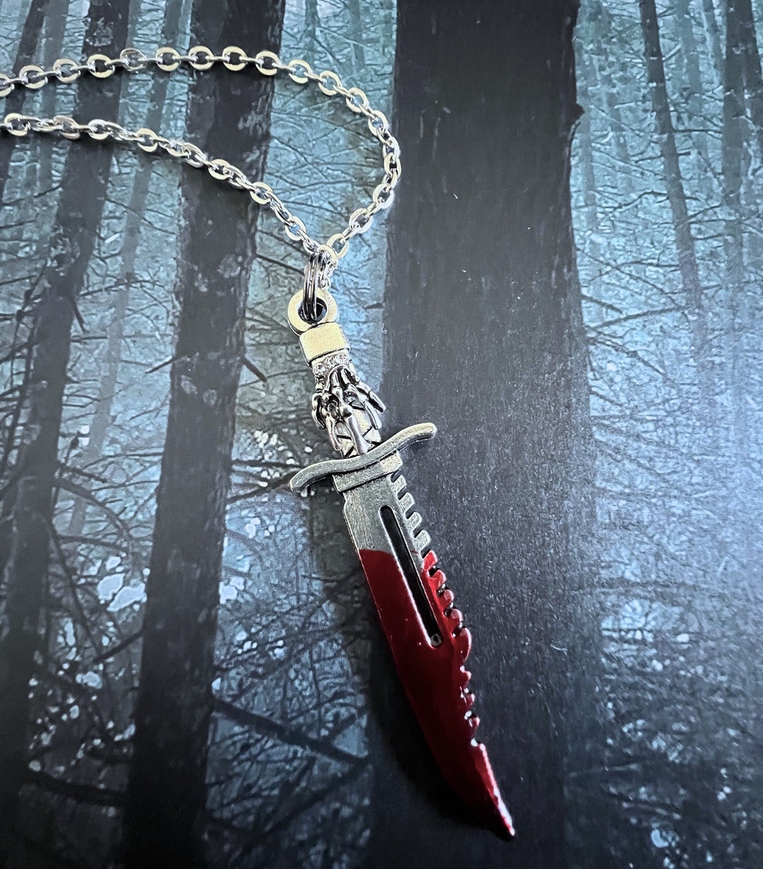 Skeleton Hand Knife Pendant Necklace Bloody Knife Necklace Etsy