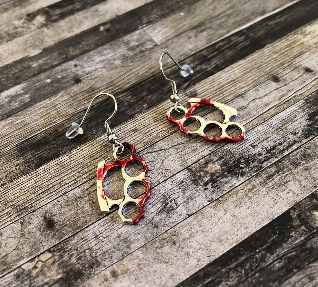 Bloody Silver Brass Knuckles Earrings Silver Plated Knuckles Etsy