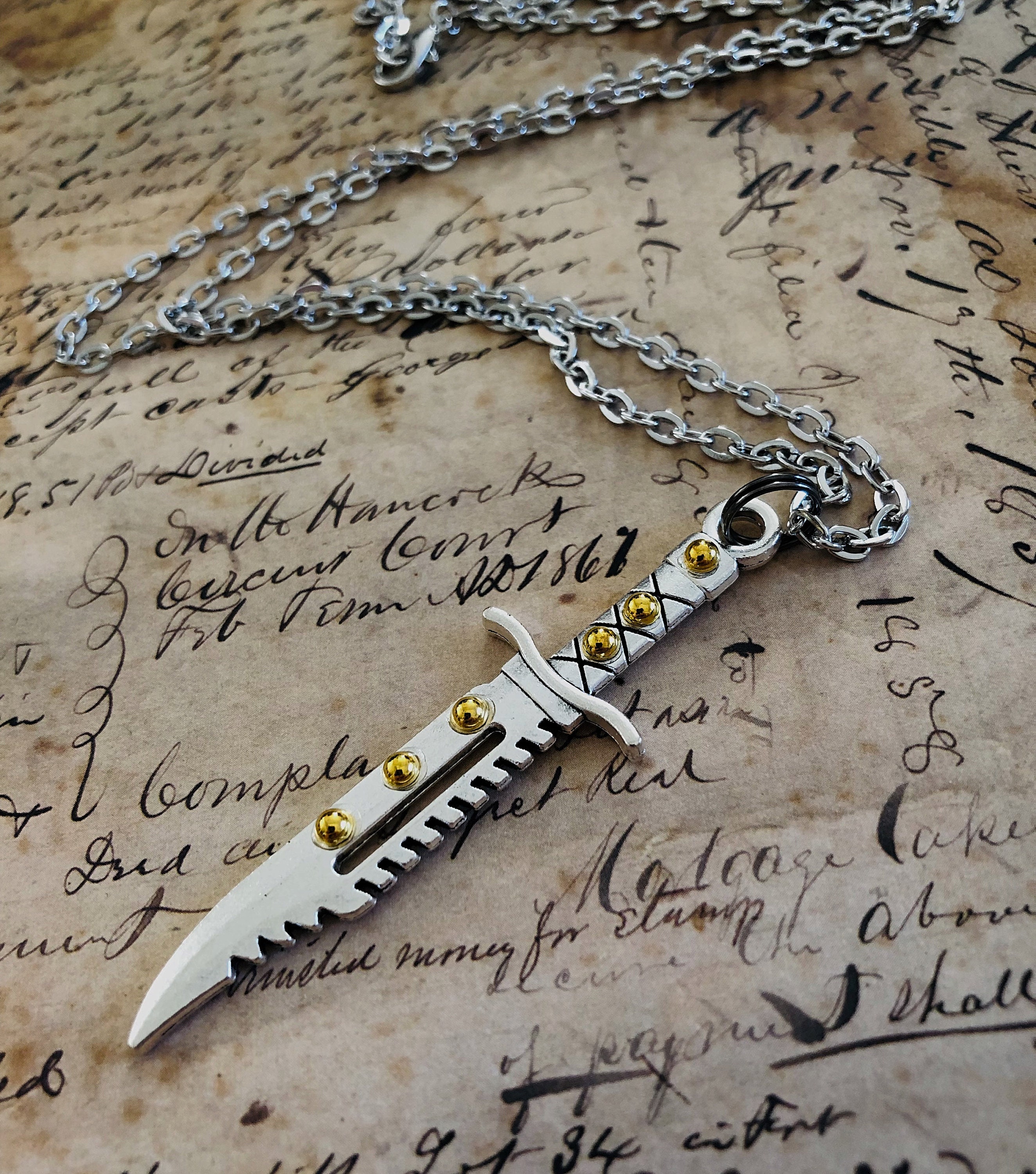 Knife Pendant Necklace Gold Bead Necklace Knife Necklace Etsy