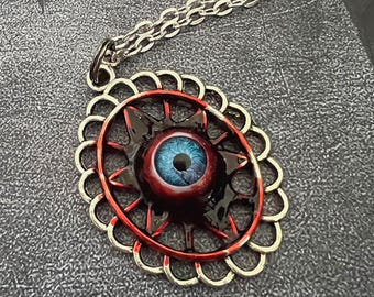 Bloody Blue Eyeball Necklace: Gothic Horror Jewelry, Occult Pendant, Dark Aesthetic Gift, OOAK Gift,