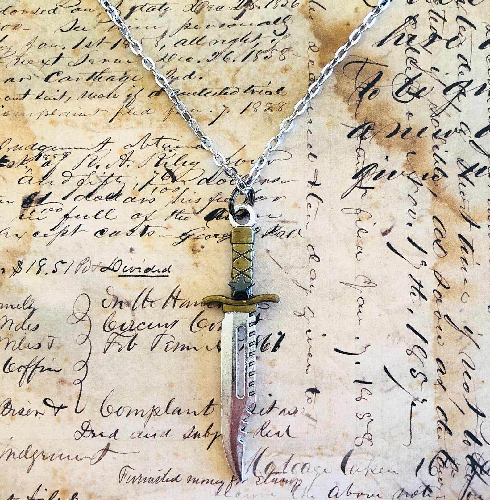 Knife Necklace Gold Handle Knife Necklace Gray Star Charm Etsy