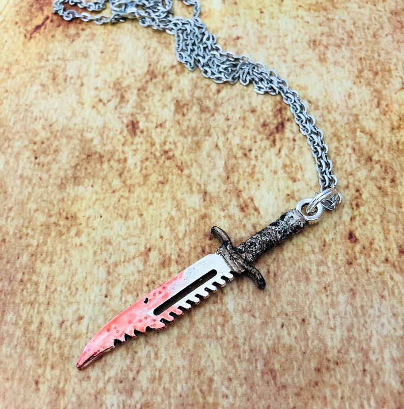 Distressed Knife Pendant Necklace Knife Necklace Charm Etsy