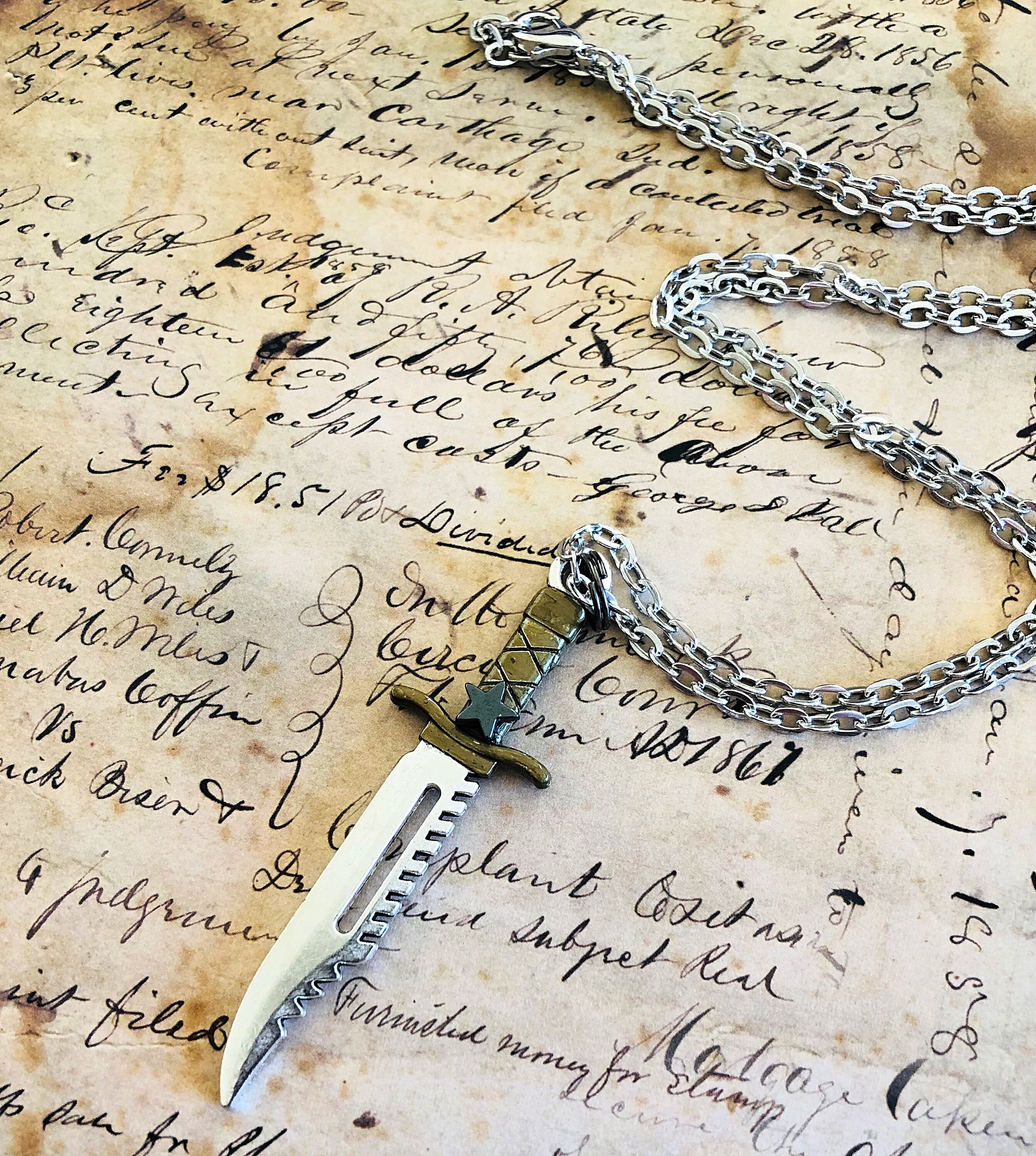 Knife Necklace Gold Handle Knife Necklace Gray Star Charm Etsy