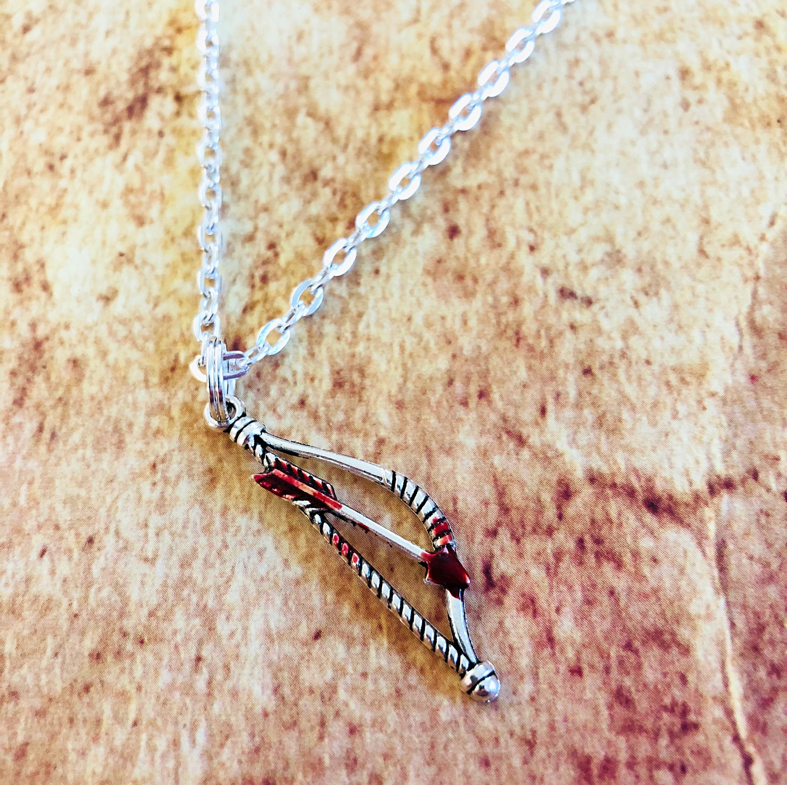 Bow and Arrow Necklace Blood Splatter Necklace Silver Etsy