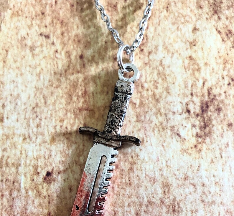 Distressed Knife Pendant Necklace Knife Necklace Charm Etsy