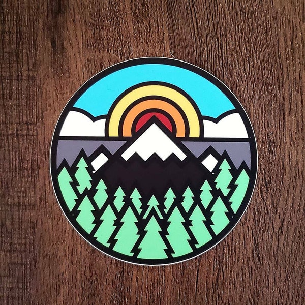 Mountain Stickers. Mountain Outdoor Adventure Vinyl Sticker. Outdoor Stickers. Mountain Art.