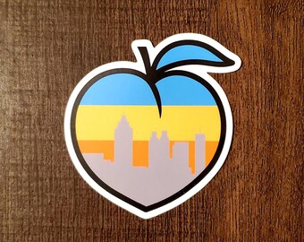 Georgia Peach Sticker. Georgia Peach Souvenir. Atlanta Skyline Sticker.