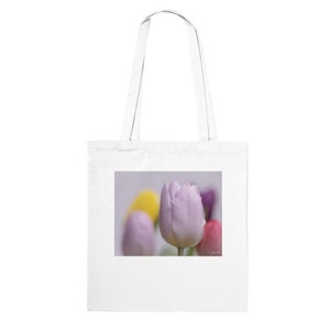 Classic Tote Bag with a picture of a light pink tulip