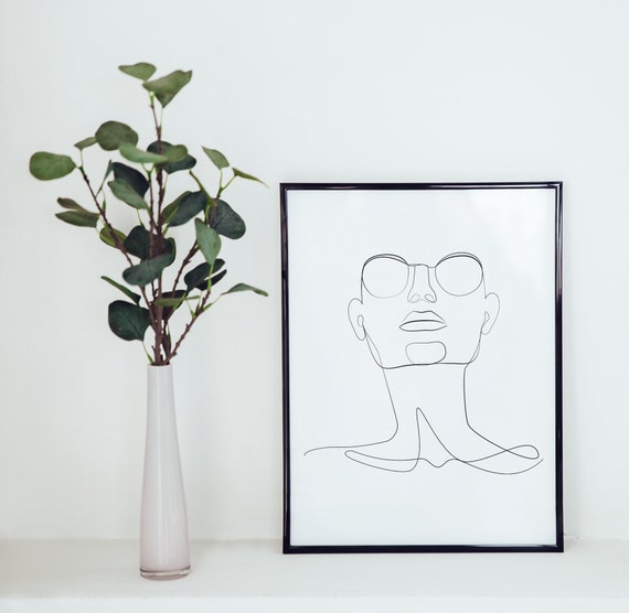 One Line Drawing Female Face Eye Glasses Print Woman Body Sketch Line Art Printable Feminine Wall Art Lips Print Tumblr Room Decor
