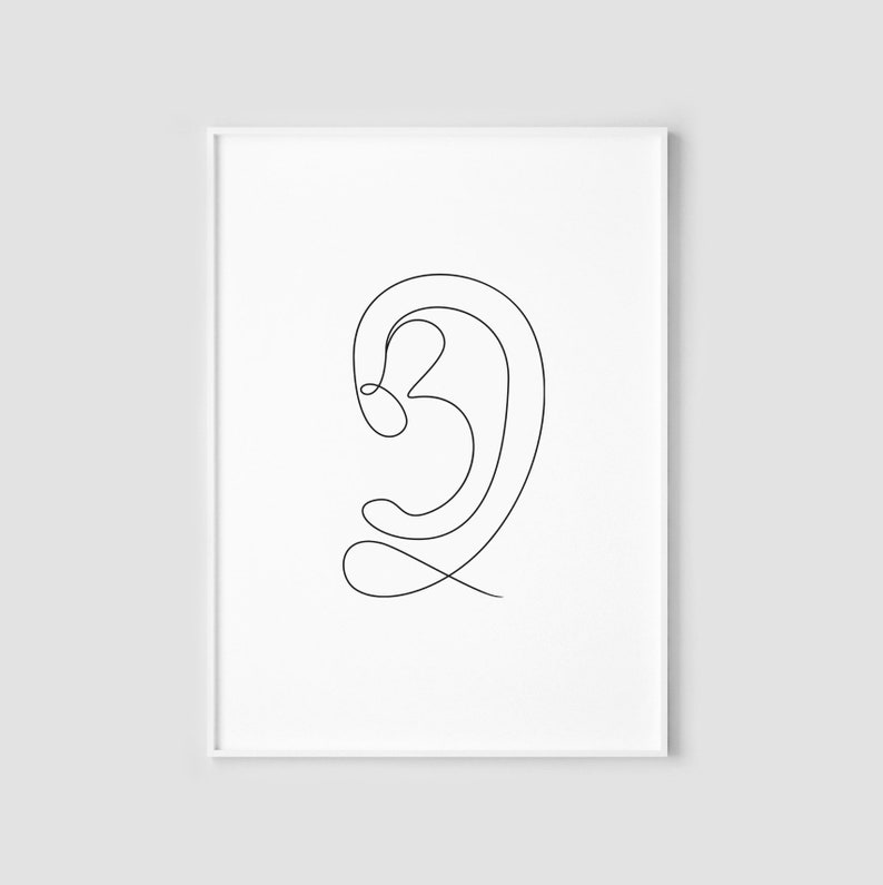 Black white sketch Tumblr room Medical one line art Doctor office decor Ear printable wall art Ear line drawing print