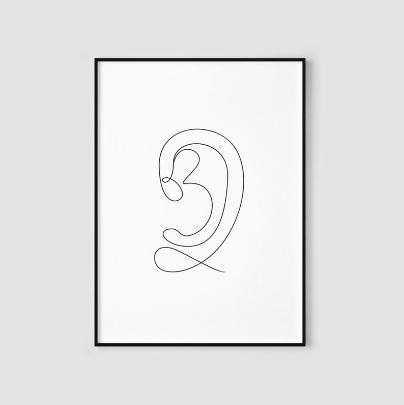 Black white sketch Tumblr room Medical one line art Doctor office decor Ear printable wall art Ear line drawing print
