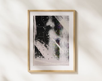 Abstract Space Print, Abstract Printable, Black and White Abstract Painting, Outer Space Print, Modern Living Room Decor, Space Poster