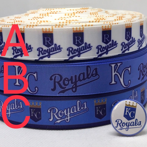 KANSAS CITY ROYALS inspired grosgrain ribbon and/or coordinating 1" flatbacks. Perfect for bow making and many other crafts.