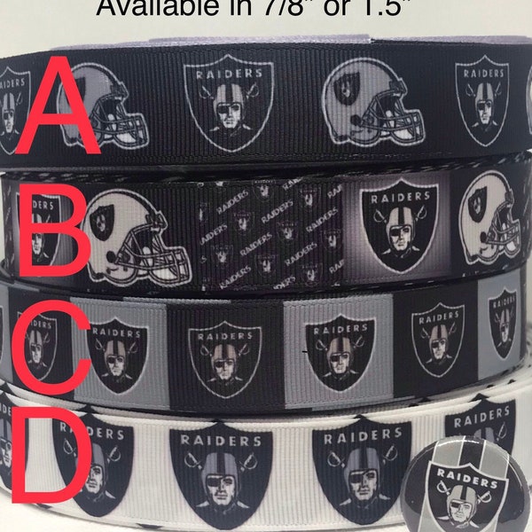 LAS VEGAS RAIDERS inspired 7/8" or 1.5" grosgrain ribbon and/or coordinating 1" flatbacks. Perfect for bow making and many other crafts.