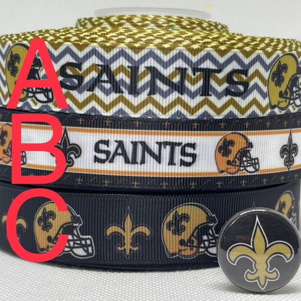 New Orleans Saints inspired grosgrain ribbon and/or coordinating 1" flatbacks. Perfect for making bows and many other crafts.