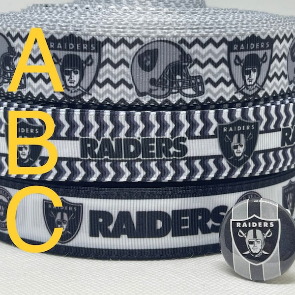 LAS VEGAS RAIDERS inspired 7/8" & 1.5" grosgrain ribbon and/or coordinating 1" flatbacks. Perfect for bow making and many other crafts.