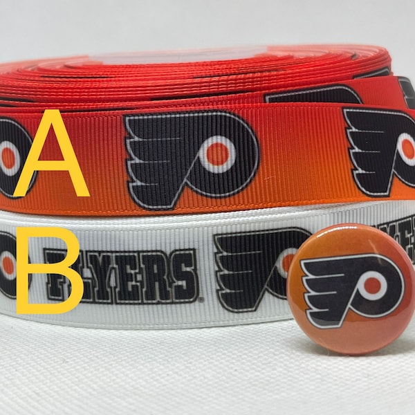 PHILADELPHIA FLYERS inspired 7/8" grosgrain ribbon and/or coordinating 1" flatbacks. Perfect for hair bows and many other crafts.