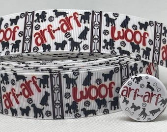 Von Hunden inspiriertes Ripsband und/oder koordinierende 1-Zoll-Flatbacks. Perfekt für Haustierhalsbänder und viele andere Handarbeiten.