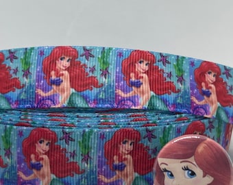 PRINCESS ARIEL inspired grosgrain ribbon and/or coordinating 1&quot; flatbacks. Perfect for hair bows and many other cratfs.