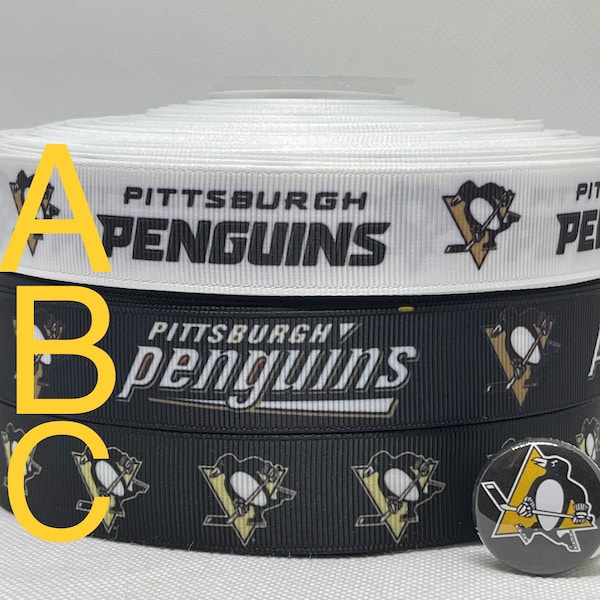 PITTSBURGH PENGUINS inspired 7/8" grosgrain ribbon and/or coordinating 1" flatbacks. Perfect for hair bows and many other crafts.