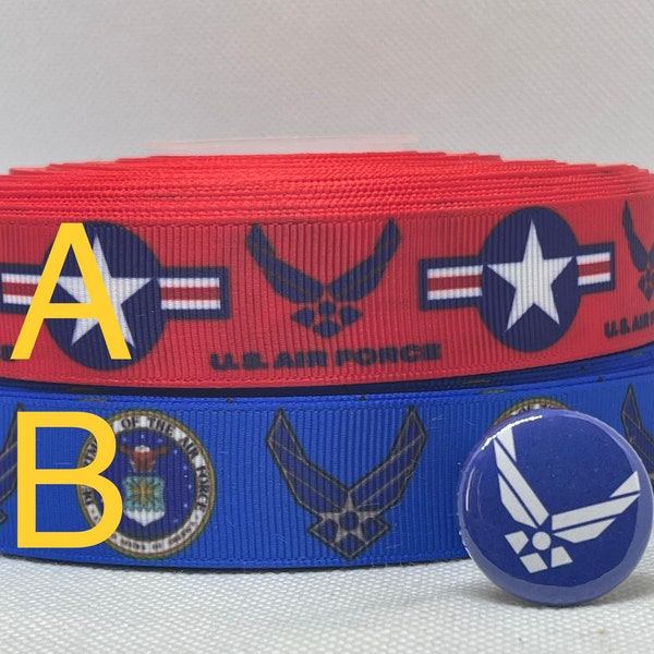 AIR FORCE inspired grosgrain ribbon and/or coordinating 1" flatbacks. Perfect for bow making and many other crafts.