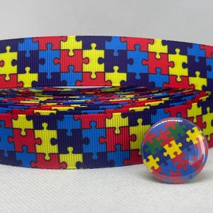 AUTISM AWARENESS inspired grosgrain ribbon and/or coordinating flatback buttons. Perfect for hair bows and many other cratfs.