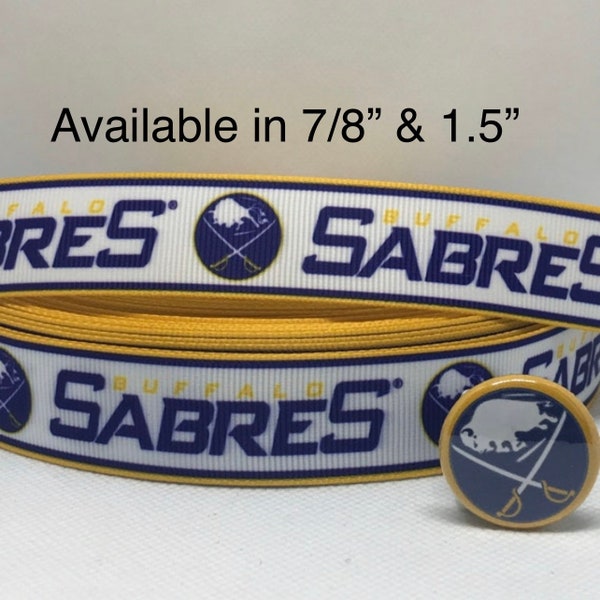 BUFFALO SABRES inspired 7/8" & 1.5" grosgrain ribbon and/or coordinating 1" flatbacks. Perfect for hair bows and many other crafts.