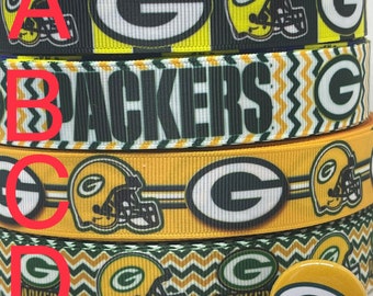 7/8" oder 1,5" breites, von den Green Bay Packers inspiriertes Ripsband und/oder passende 1" breite Flachbänder. Ideal zum Schleifenbinden und für viele andere Bastelarbeiten.