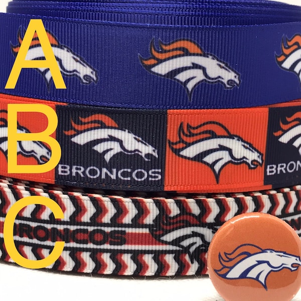 Denver Broncos inspired 7/8" or 1.5" grosgrain ribbon and/or coordinating 1" flatbacks.  Perfect for bow making and many other crafts.