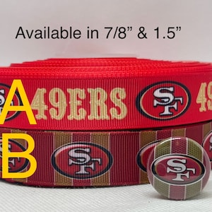 Wstążka grosgrain inspirowana SAN FRANCISCO 49ERS i/lub pasujące płaskie taśmy 1". Idealna do robienia kokardek i wielu innych rękodzieł.