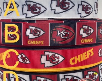 Kansas City Chiefs inspired 7/8" or 1.5" grosgrain ribbon and/or coordinating 1" flatbacks.  Perfect for bow making and many other crafts.