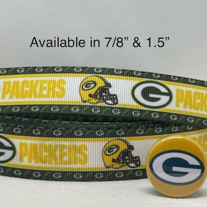 Green Bay Packers 7/8" or 1.5" inspired grosgrain ribbon and/or coordinating 1" flatbacks.  Perfect for bow making and many other crafts.