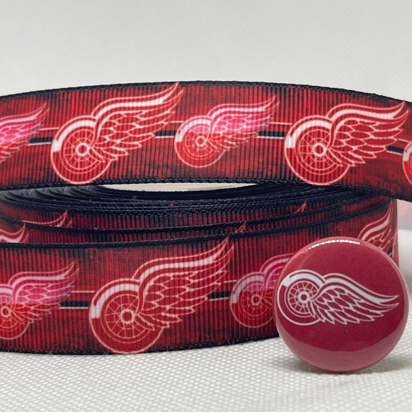 DETROIT RED WINGS inspired 7/8" grosgrain ribbon and/or coordinating 1" flatbacks.  Perfect for bow making and many other crafts.