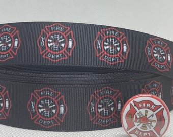 FIREFIGHTER inspired grosgrain ribbon and/or coordinating 1&quot; flatbacks. Perfect for bow making and many other crafts.