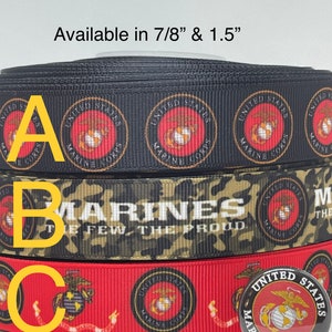 MARINES inspired grosgrain ribbon and/or coordinating 1&quot; flatbacks. Perfect for bow making and many other crafts.