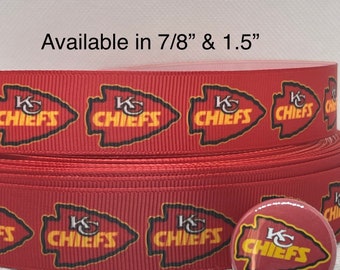 Kansas City Chiefs inspired grosgrain ribbon and/or coordinating 1" flatback buttons.  Perfect for bow making and many other crafts.