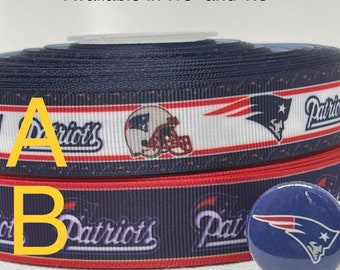 Fita de gorgorão de 7/8” ou 1,5” inspirada no New England Patriots e/ou fitas planas de 1” combinando. Perfeitas para fazer laços e muitos outros trabalhos manuais.