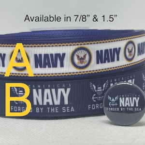 UNITED STATES NAVY inspired grosgrain ribbon and/or coordinating 1&quot; flatbacks.  Perfect for bow making and many other crafts.