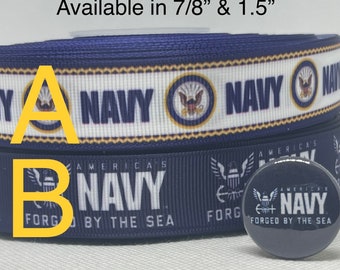 UNITED STATES NAVY inspired grosgrain ribbon and/or coordinating 1" flatbacks.  Perfect for bow making and many other crafts.