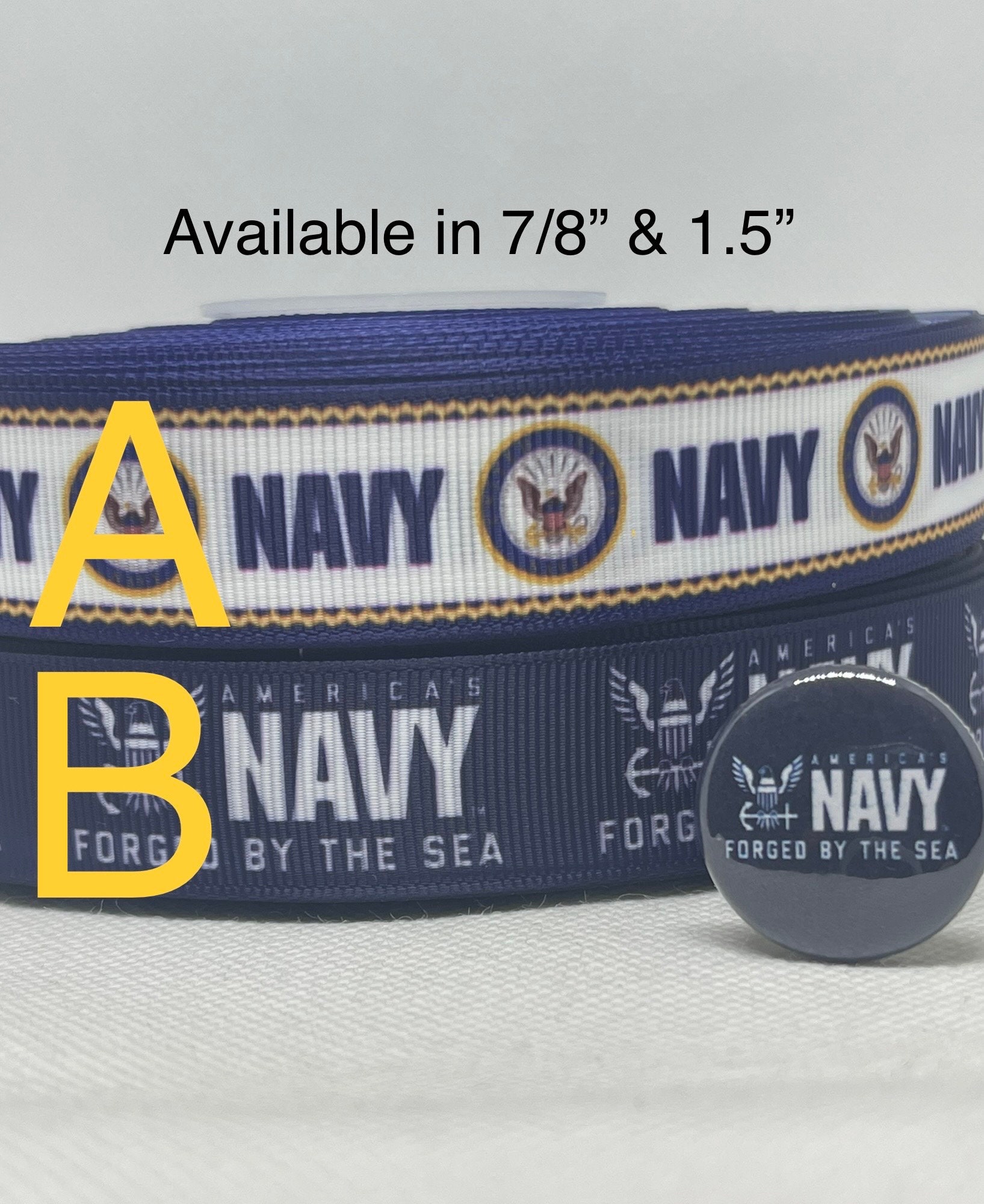 United States Navy ribbon for party favors, deployment party, retirement,  memorial services, printed on 7/8 white satin, 10 yards