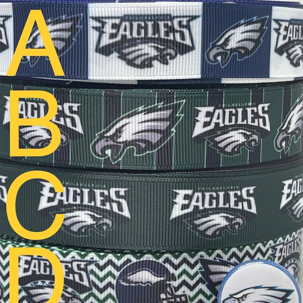 Philadelphia Eagles inspired grosgrain ribbon and/or coordinating 1" flatbacks.  Perfect for bow making amd many other crafts.